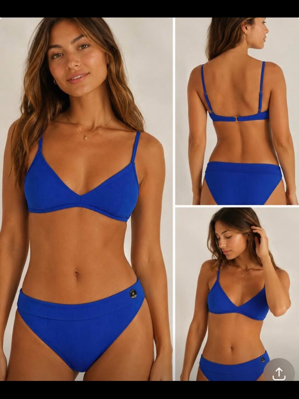 Hollister Ribbed Triangle Bikini Set in Royal Blue